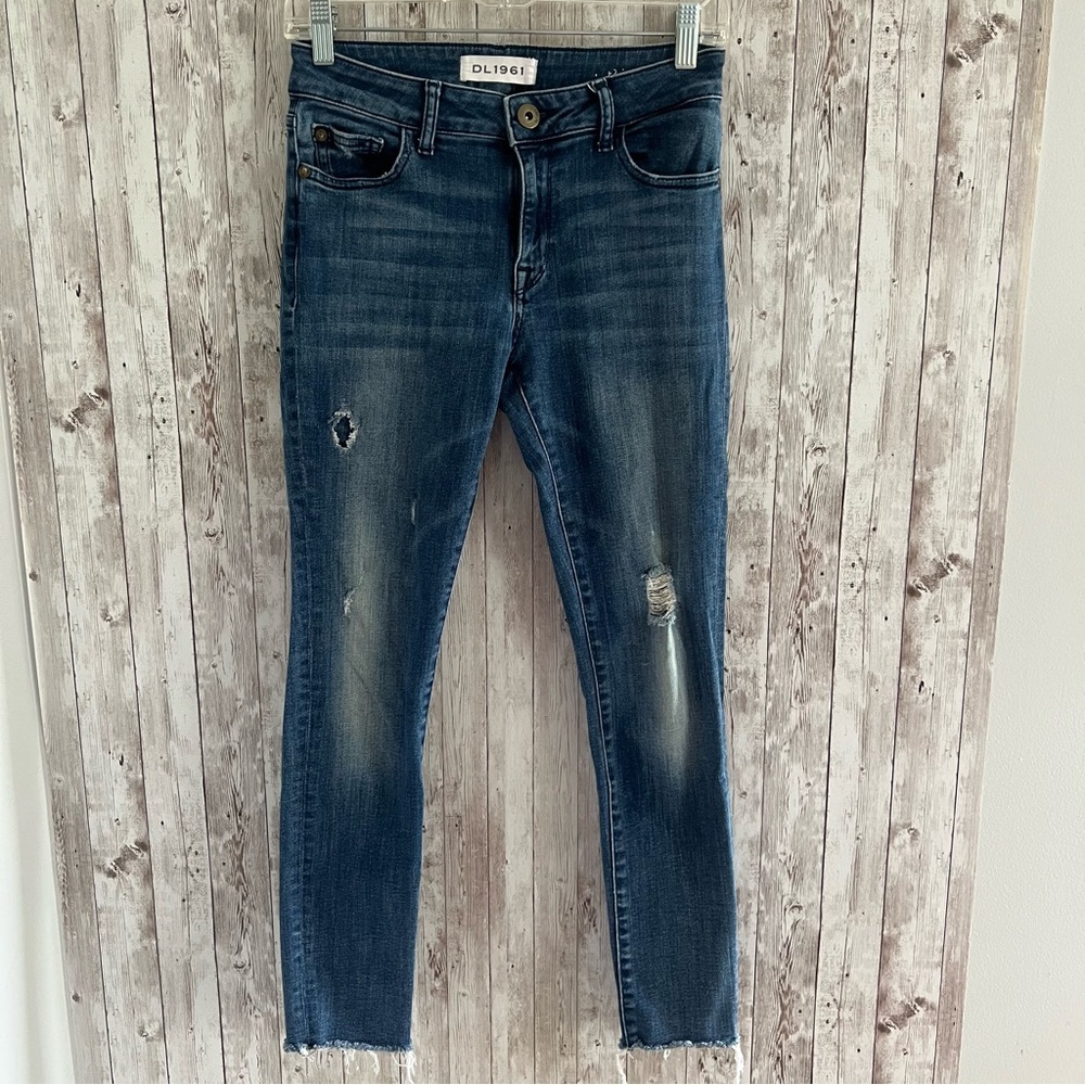 DL1961 Women's Blue Instasculpt Ankle Skinny Jeans Light Distressed 26